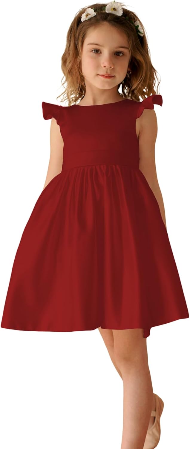 V-Back Satin Flower Girl Dress for Weddings and Special Events