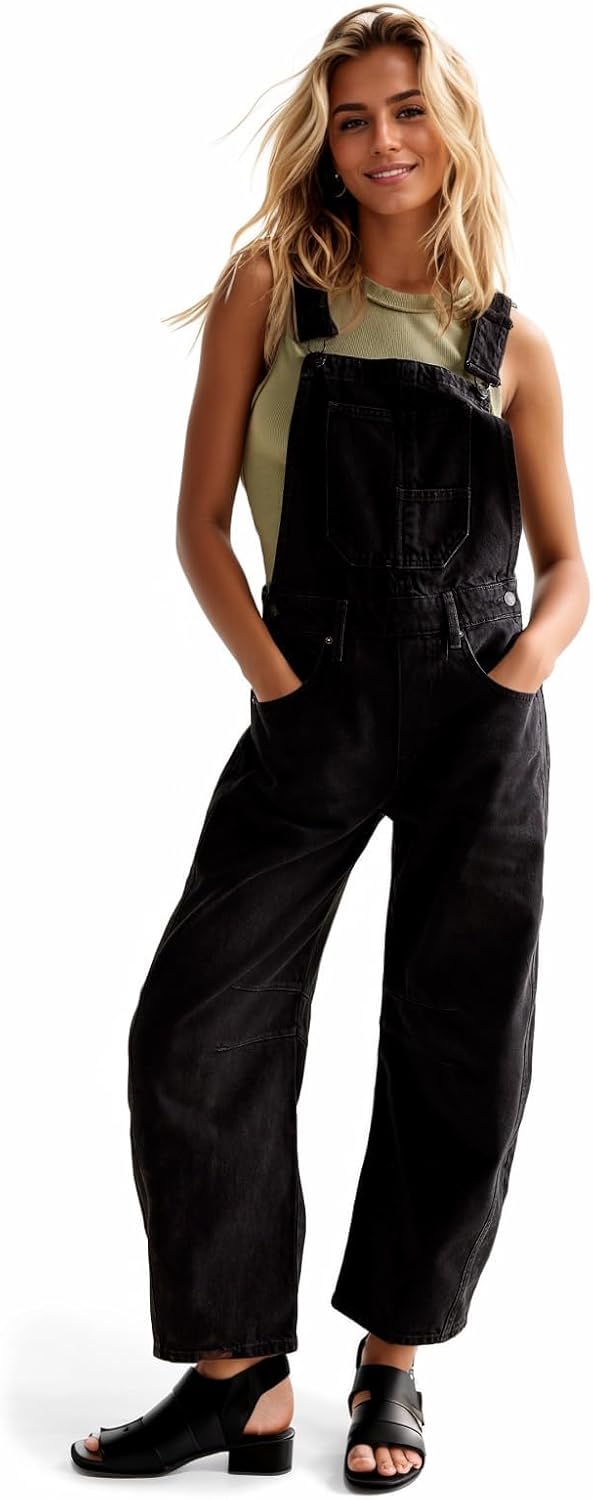 Ladyful Women's Denim Overall Casual Wide Leg Bib Jeans Romper