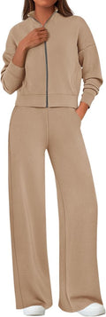 Women's 2 Piece Sweatsuit Set - Cozy Zip Sweatshirt & Wide Leg Pants