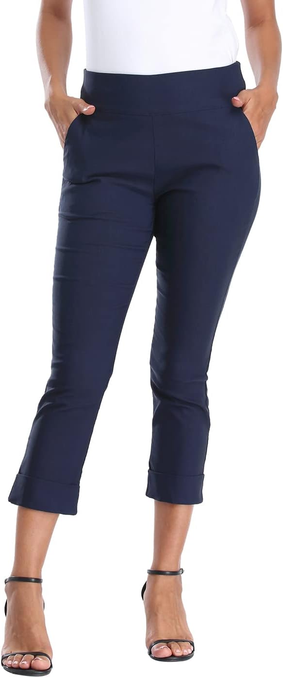 HDE Pull On Capri Pants for Women with Pockets and Comfort