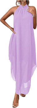 Verdusa Women's Fall Formal Halter Asymmetrical Maxi Dress - Flowy has