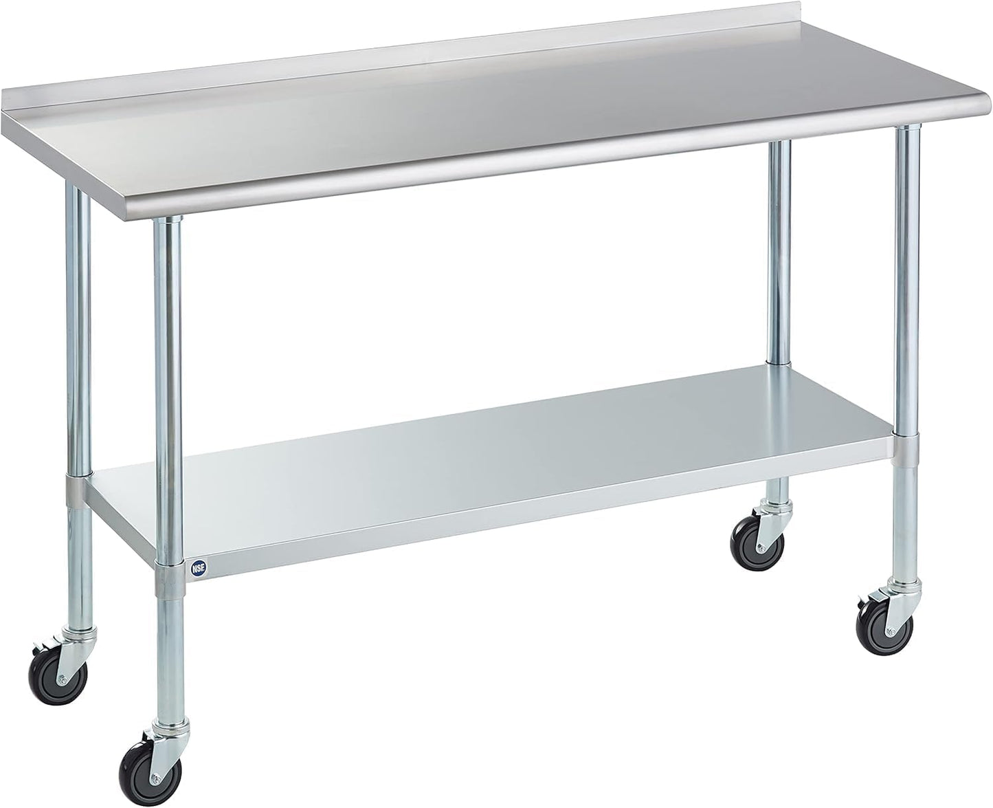 Stainless Steel Table for Prep & Work with Caster & Backsplash