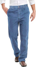 Mens Elastic Waist Zipper Jeans - Straight Leg Pull-On Denim