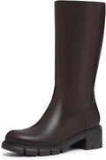 Girls Knee High Lug Sole Riding Boots - Side Zipper Comfort