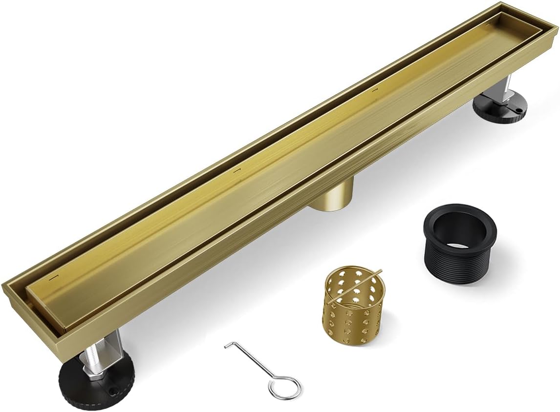 Gold Shower Drain 24 Inch Linear Drain with Removable Grate