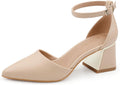 Womens Pointed Toe Pumps with Metal Lined Chunky Low Heels - Stylish