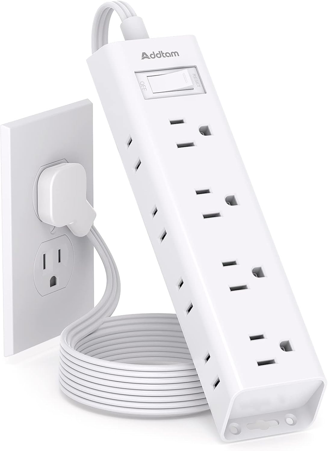 Addtam Ultra Thin Power Strip - 12 Outlets, Surge Protector