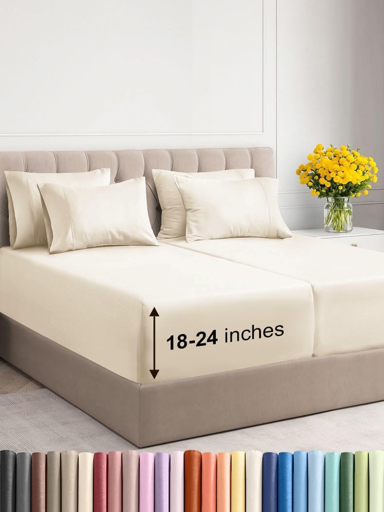 Extra Deep Split King Sheet Set - 7 Piece Soft and Cooling