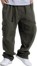 Men's Baggy Cargo Pants Cotton Twill - Elastic Waist Casual Fit