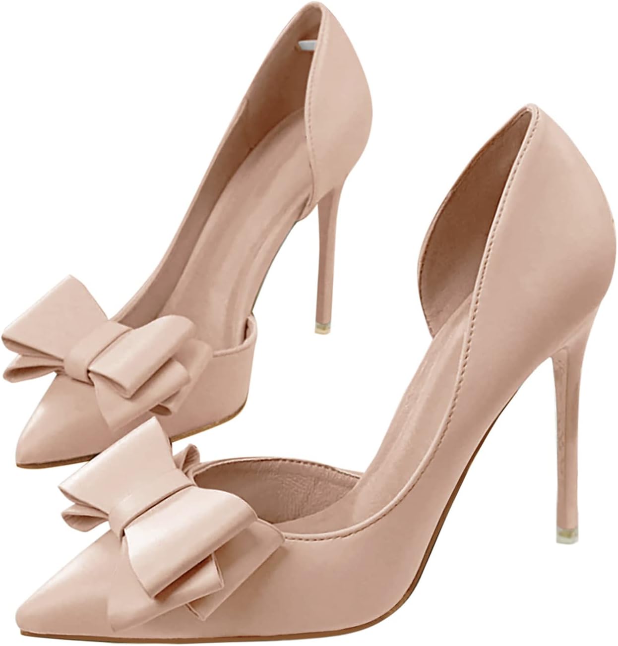 Womens Bow Heels Closed Pointed Toe Stiletto Slip on Pumps