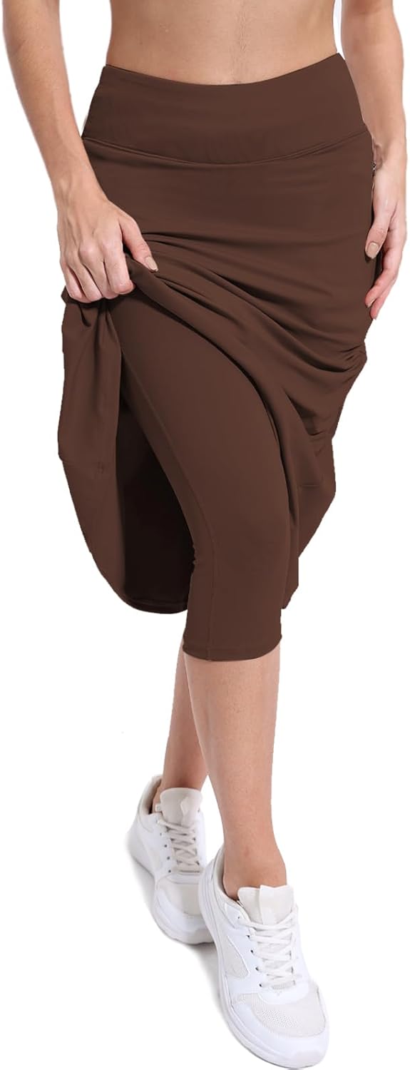 Womens Skorts Modest Knee Length Athletic Midi Running Skirt