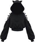 Women's Cat Ear Hoodie Pullover Off Shoulder Crop Top - Cute Cat Ear