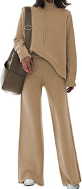 Linsery Women 2 Piece Sweater Sets High Neck Knit Sweatsuit - Relaxed