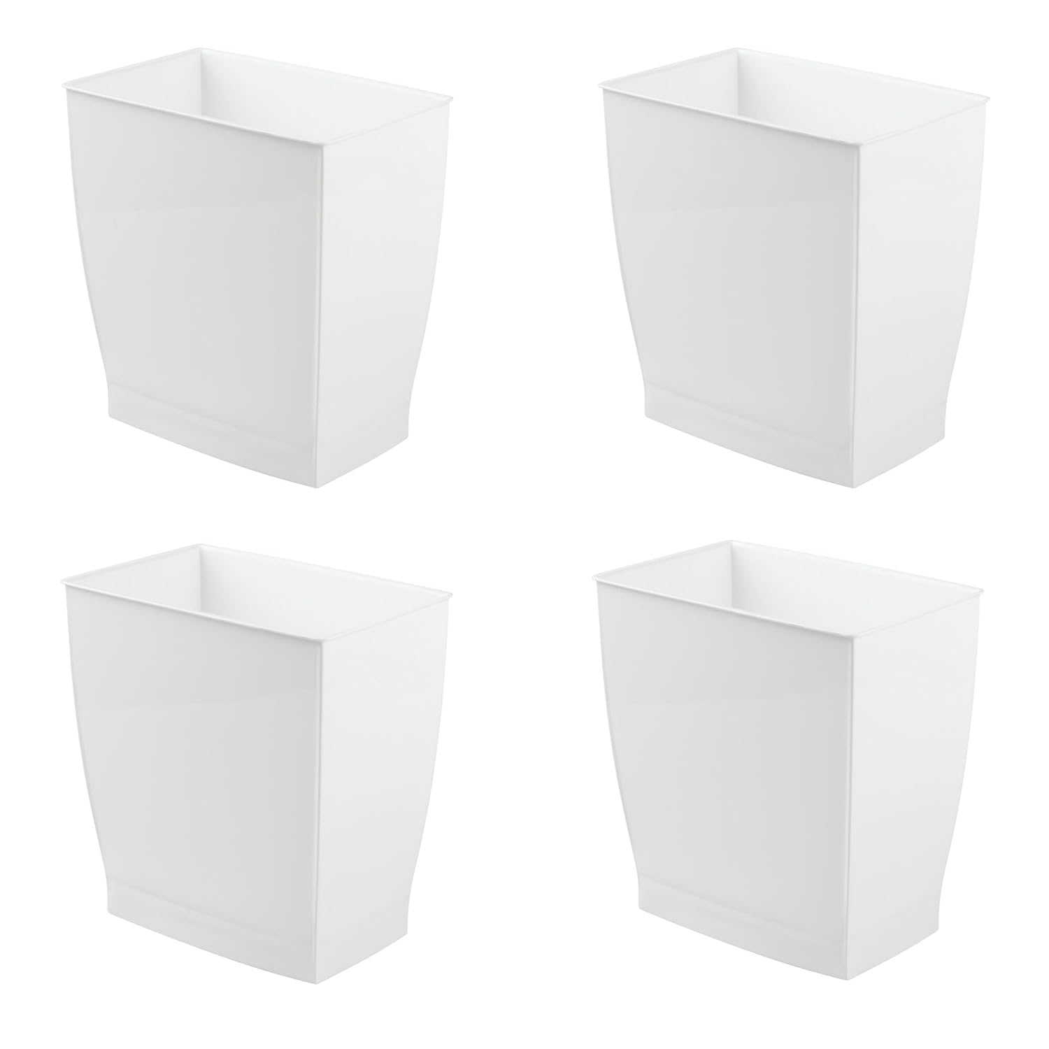 Compact Rectangular Bathroom Trash Cans Set of 4 in White