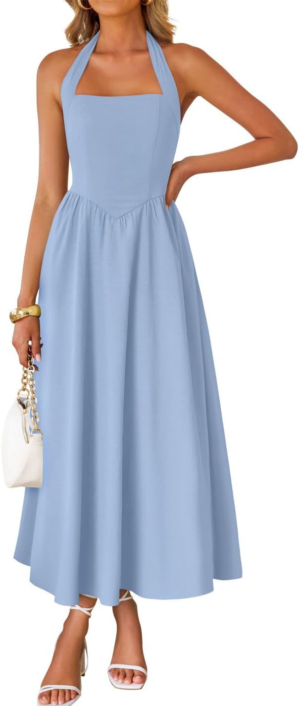 ZESICA Women's Summer Sleeveless Halter Midi Dress for Style