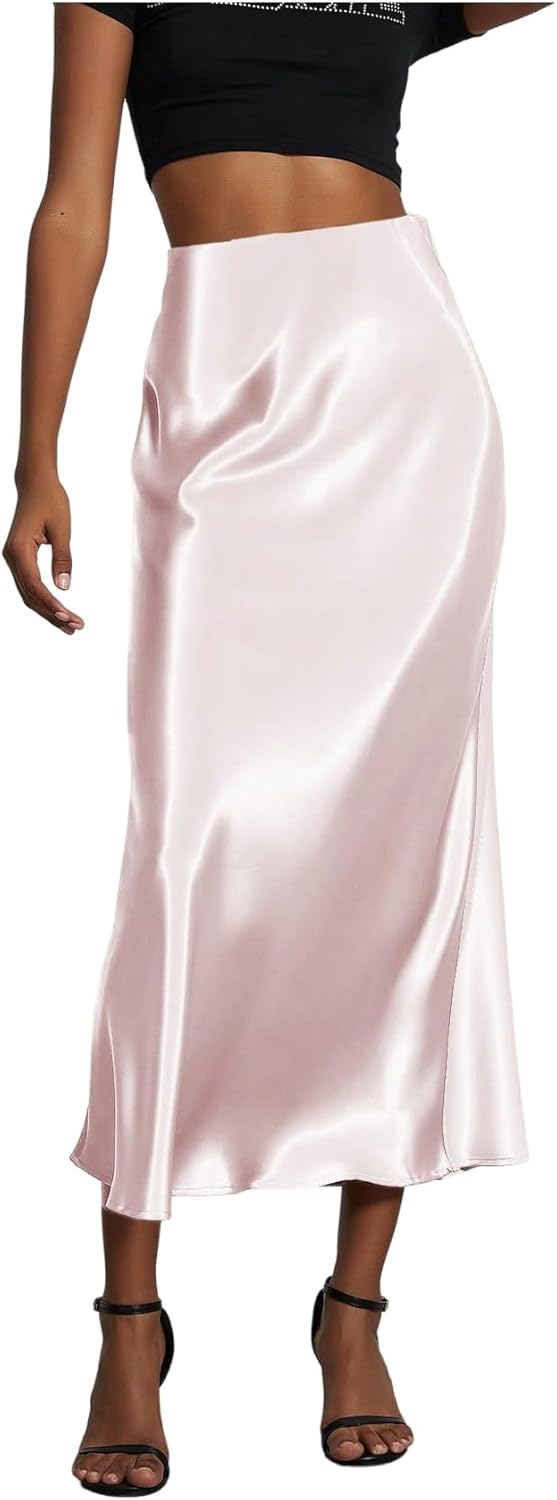 Elegant Satin Midi Skirts for Women - Flared Fishtail Style