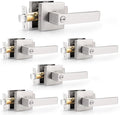 Probrico Satin Nickel Square Privacy Door Levers Lockset for Bedrooms