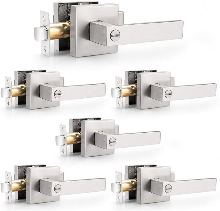 Probrico Satin Nickel Square Privacy Door Levers Lockset for Bedrooms