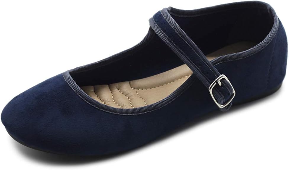 Ollio Women's Faux Suede Casual Mary Jane Light Ballet Flats
