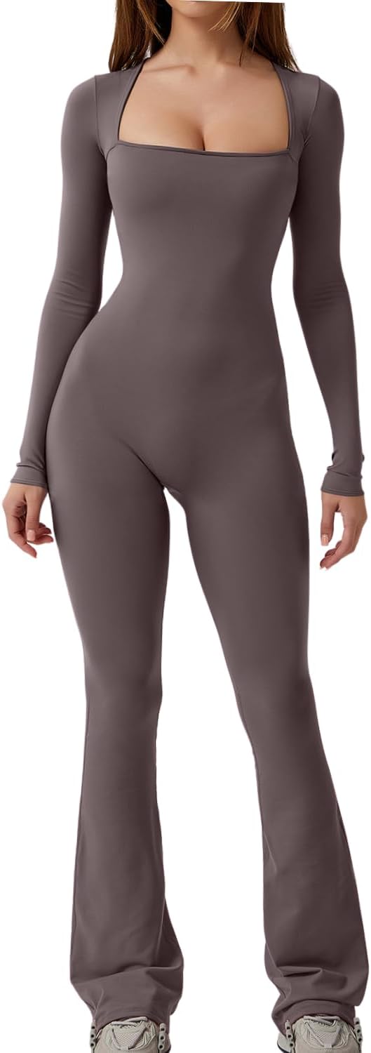 QINSEN Jumpsuits for Women Square Neck Wide Leg Full Length