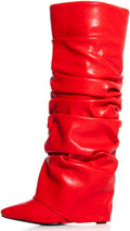 Womens Fold Over Knee High Wedge Boots - Patent Leather Style