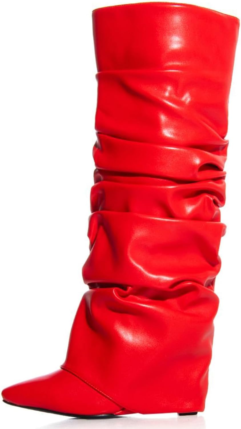 Yishaweiqi Slouched Ruched Fold Over Boots for Women Stylish