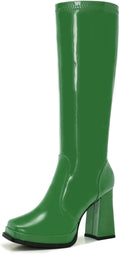 Wide Calf 70s Gogo Boots Knee High Square Toe - Retro Statement