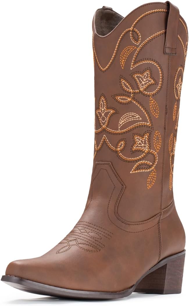IUV Cowboy Boots for Women - Stylish Pointy Toe Western Boots