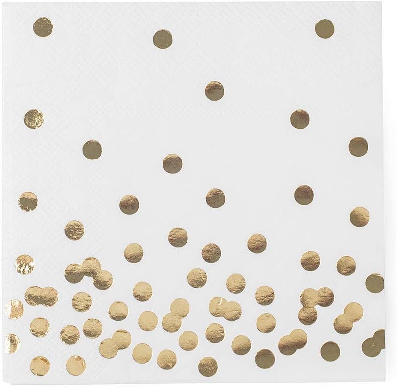 Gold Foil Polka Dot Cocktail Napkins, 80-pack (5x5 in) - Elegant Party Supplies