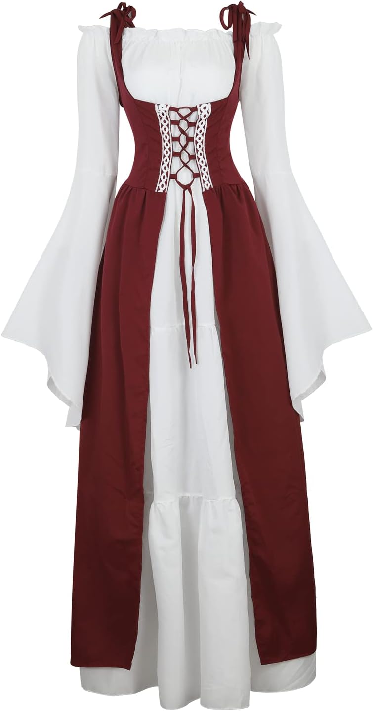 Lehauya Womens Renaissance Costume with Trumpet Sleeves Set