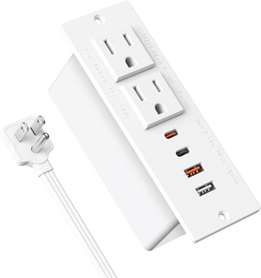 30W USB C Recessed Power Strip with 4 USB Ports and Outlets
