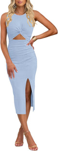 oten Women's Sleeveless Cutout Twist Front Ribbed Midi Dress - Bodycon