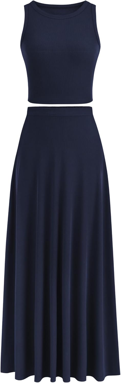 PRETTYGARDEN Women's 2 Piece Maxi Skirt Set for Summer Style