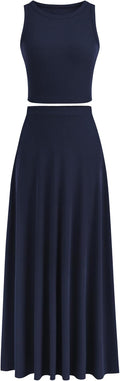 Women's 2 Piece Maxi Skirt Set - Comfortable Knit Summer Outfit Shoes