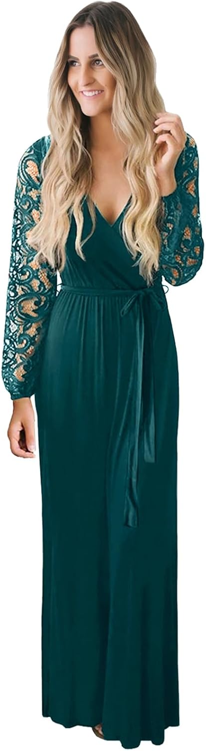 Kranda Womens Vintage Floral Lace Long Sleeve Maxi Dress