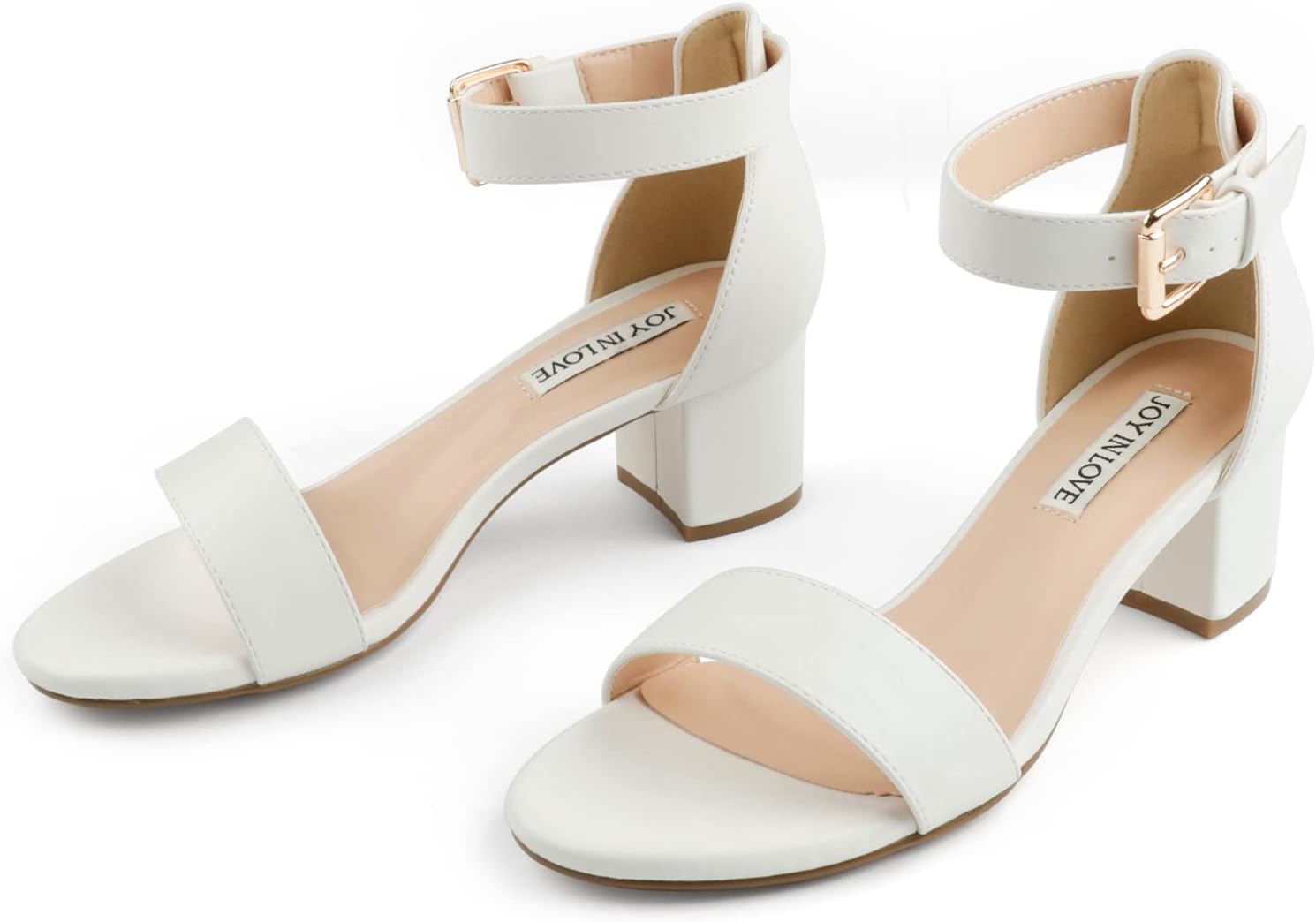 JOY IN LOVE Women's Chunky Low Heels Ankle Strap Sandals