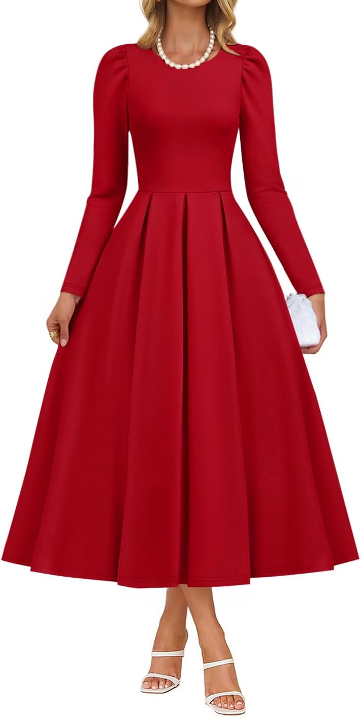 ZESICA Women's Long Sleeve Midi Dress for Elegant Events