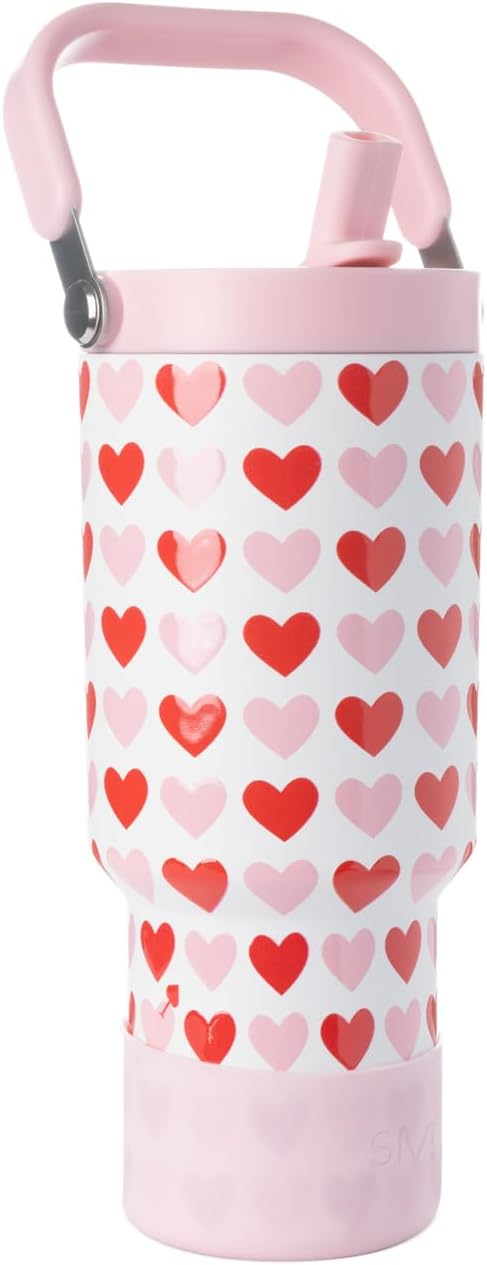 30oz Flip Straw Tumbler with Handle for Valentine's Day Gifts