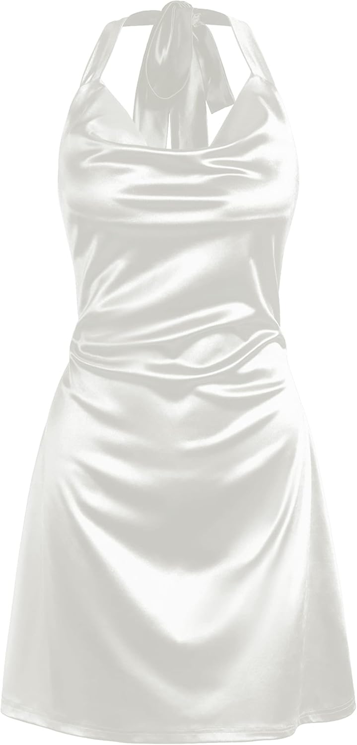 ZAFUL Women Halterneck Satin Mini Dress for Night Out Style