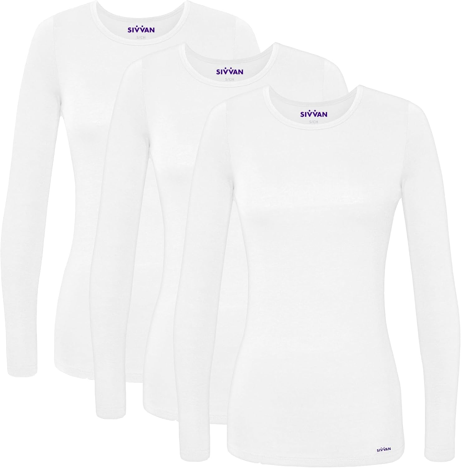 Sivvan Scrubs for Women Long Sleeve Comfort Underscrub Tee 3-Pack