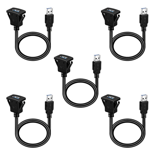BATIGE 5 Pack USB 3.0 Flush Mount Extension Cable for Vehicles