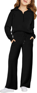 Girls 2 Piece Outfits Sweatsuit Half Zip Tracksuit Sets - Comfortable