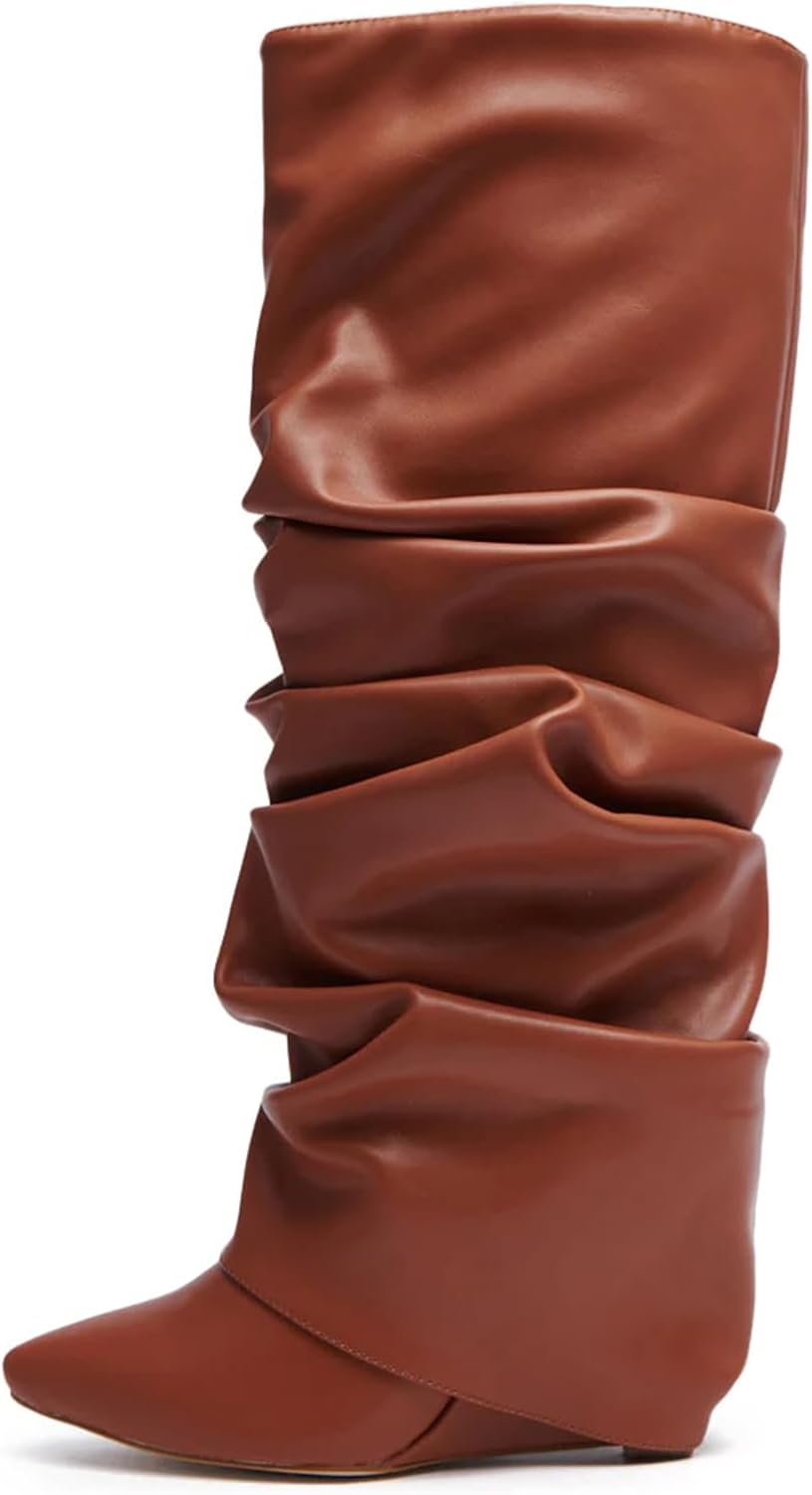 Yishaweiqi Slouched Ruched Fold Over Boots for Women Style