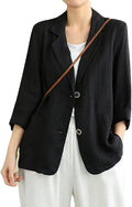 Cotton Linen Blazer for Womens Long Sleeve Loose Casual Blazer Jackets
