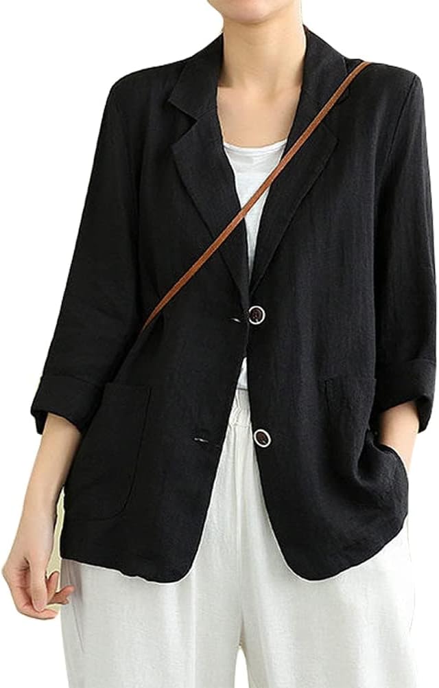 Cotton Linen Blazer for Women by IDEALSANXUN - Casual Style
