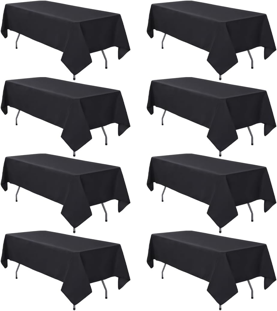 8 Pack Black Tablecloths 60 x 84 Inch for Elegant Events