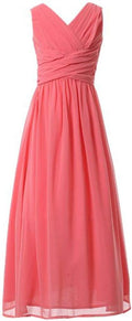 Juniors Long Bridesmaid Dress Party Dress - Elegant Chiffon Long Mesh