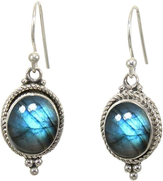 925 Sterling Silver Dangle Drop Earrings with Blue Gemstone