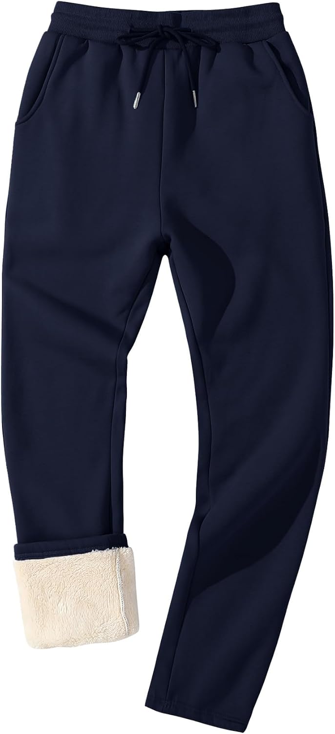Flygo Men's Fleece Lined Sherpa Sweatpants for Winter Warmth