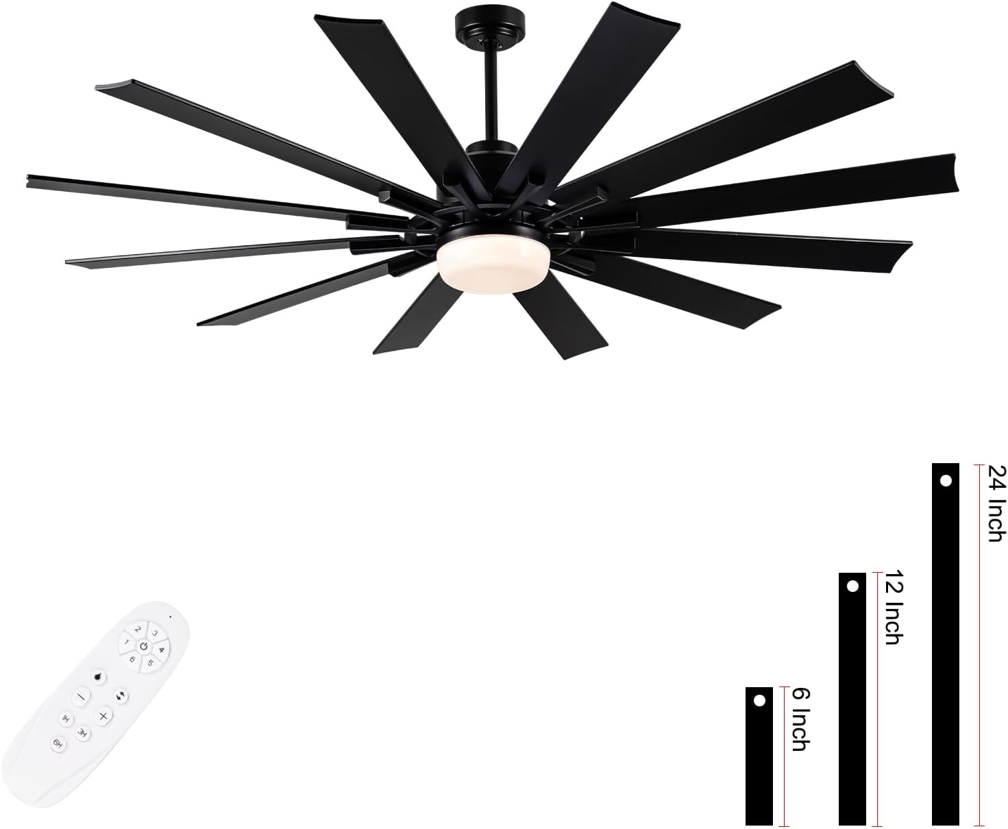 72 Inch Large Ceiling Fan with Light and Remote Control Features